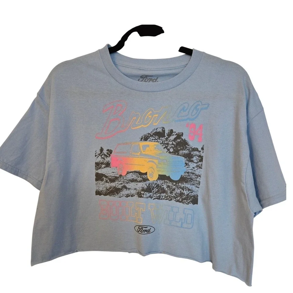 Ford Crop Graphic Tee Cotton Blue Y2K Bronco Built Wild Streetwear L NWT - Picture 2 of 7